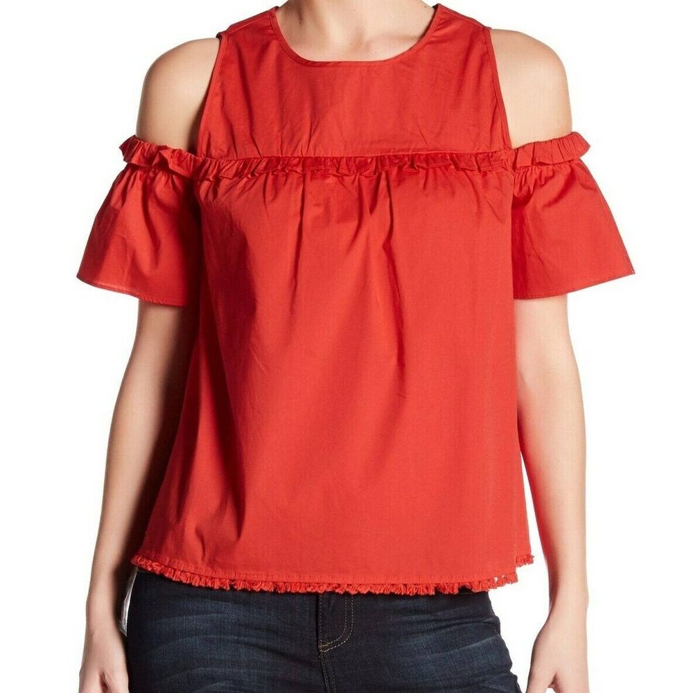 Democracy Red Cold Shoulder Ruffle Sz L